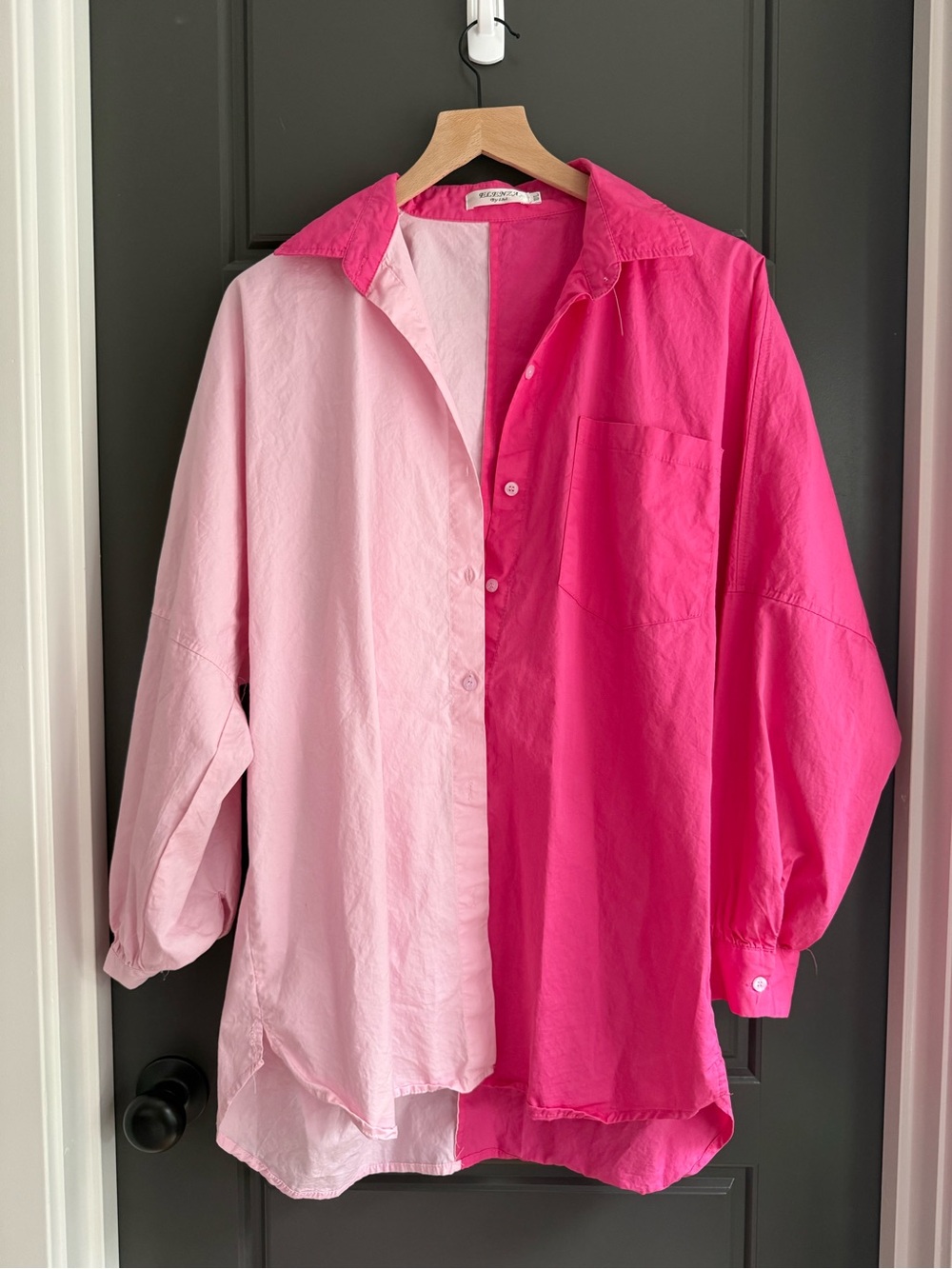 Vintage Oversized Two-Tone Pink Button-Up Shirt